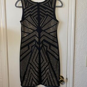 GREYLIN Black Gold Studded Bodycon Dress Geometric 2010 Size S Sleeveless Party